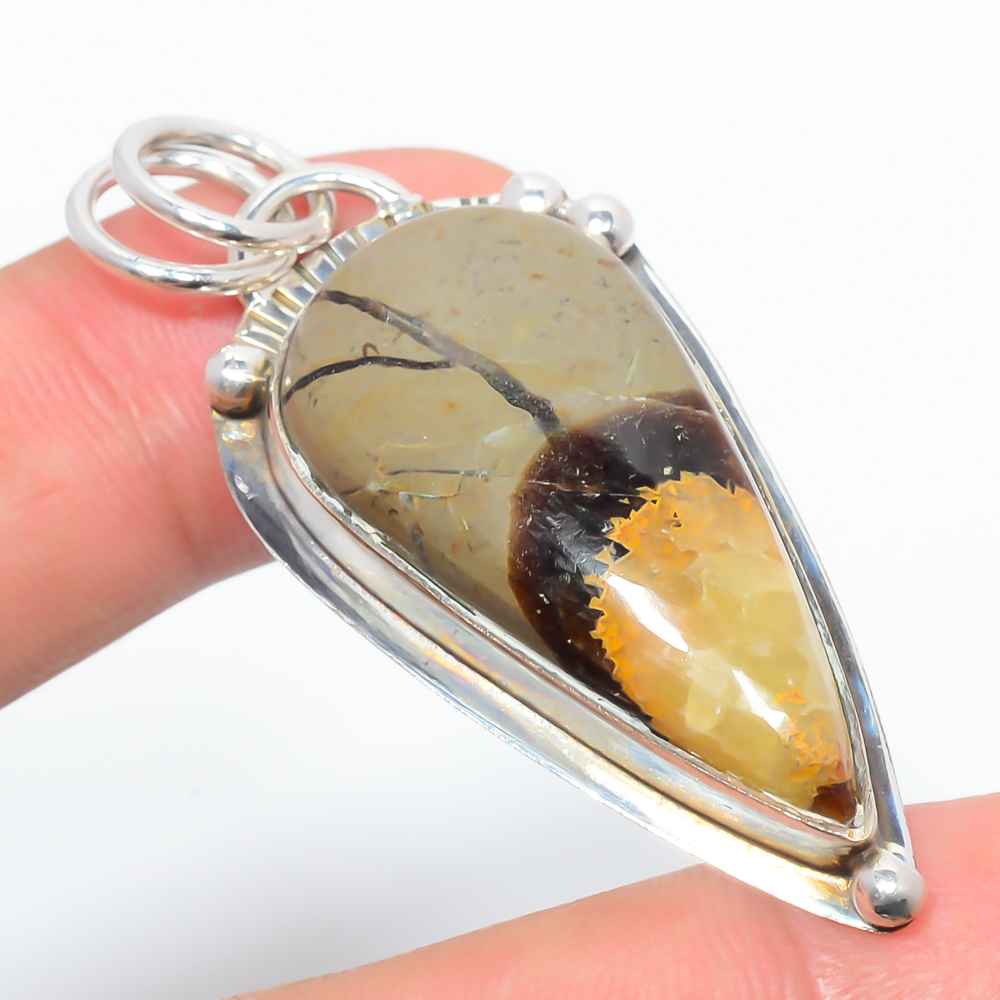 Septerian Stone 925 Sterling Silver Pendant, Handmade Pendant, Pear Pendant, Brown Pendant, Unique Silver Pendant, Fine Pendant, Silver Jewelry Pendant