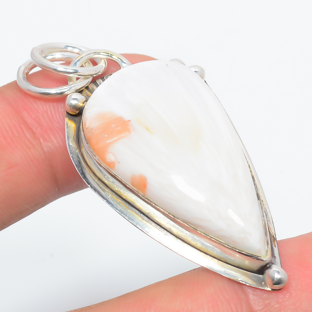 Scolecite 925 Sterling Silver Pendant, Handmade Pendant, Pear Pendant, Orange Pendant, Unique Silver Pendant, Fine Pendant, Silver Jewelry Pendant
