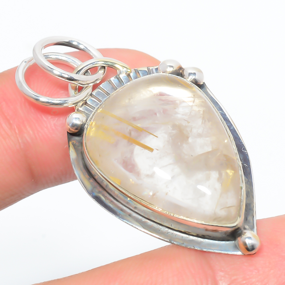 Golden Rutilated Quartz -Bahia 925 Sterling Silver Pendant, Handmade Pendant, Pear Pendant, Golden Pendant, Unique Silver Pendant, Fine Pendant, Silver Jewelry Pendant