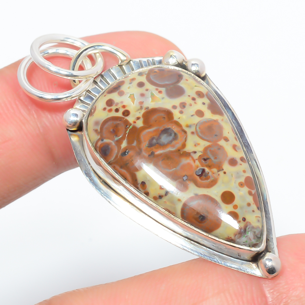 Leopard Skin Jasper 925 Sterling Silver Pendant, Handmade Pendant, Pear Pendant, Brown Pendant, Unique Silver Pendant, Fine Pendant, Silver Jewelry Pendant