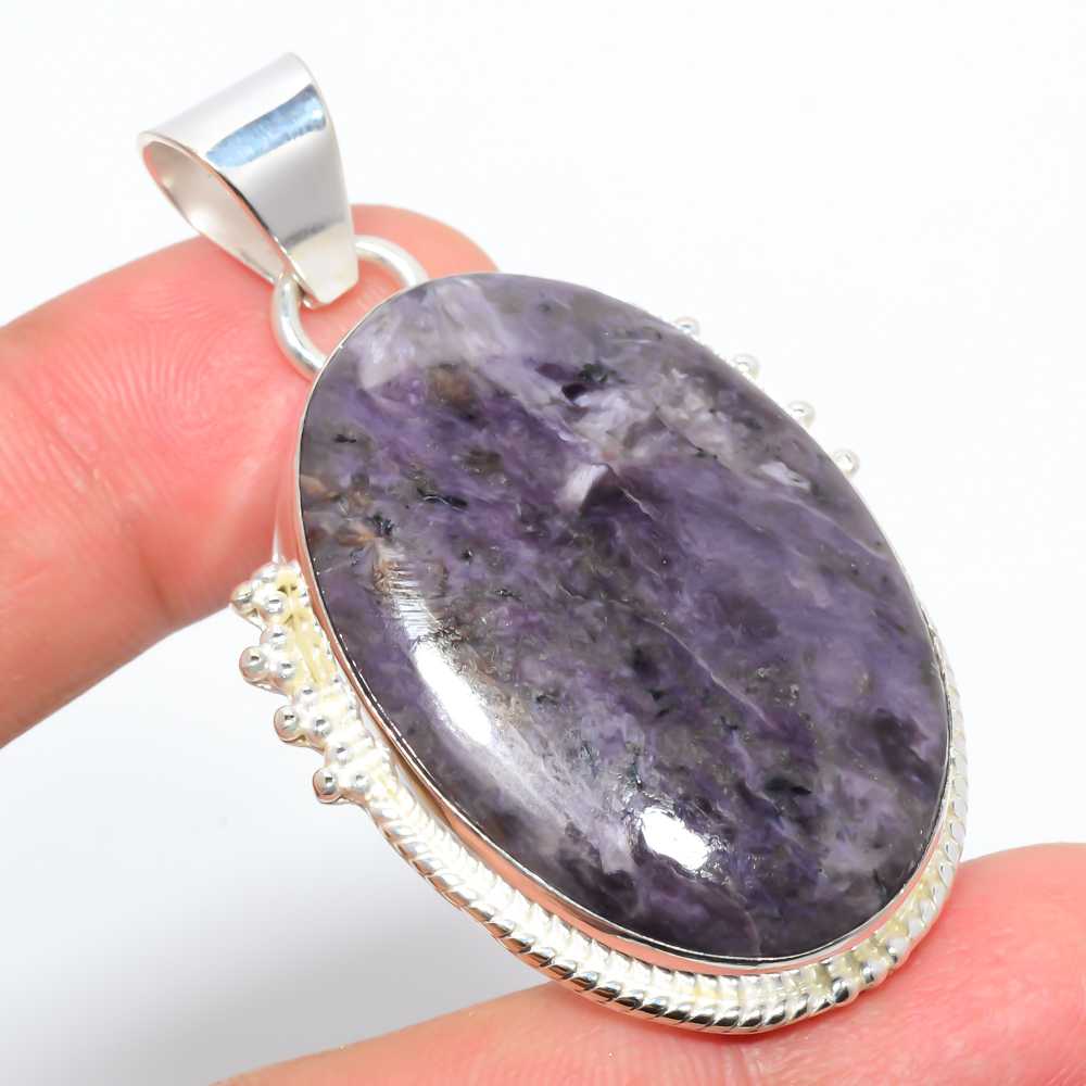 Charoite 925 Sterling Silver Pendant, Handmade Pendant, Oval Pendant, Purple Pendant, Unique Silver Pendant, Fine Pendant, Silver Jewelry Pendant