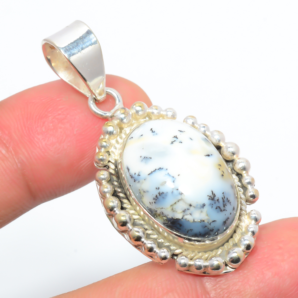 Dendritic Opal 925 Sterling Silver Pendant, Handmade Pendant, Oval Pendant, White Pendant, Unique Silver Pendant, Fine Pendant, Silver Jewelry Pendant