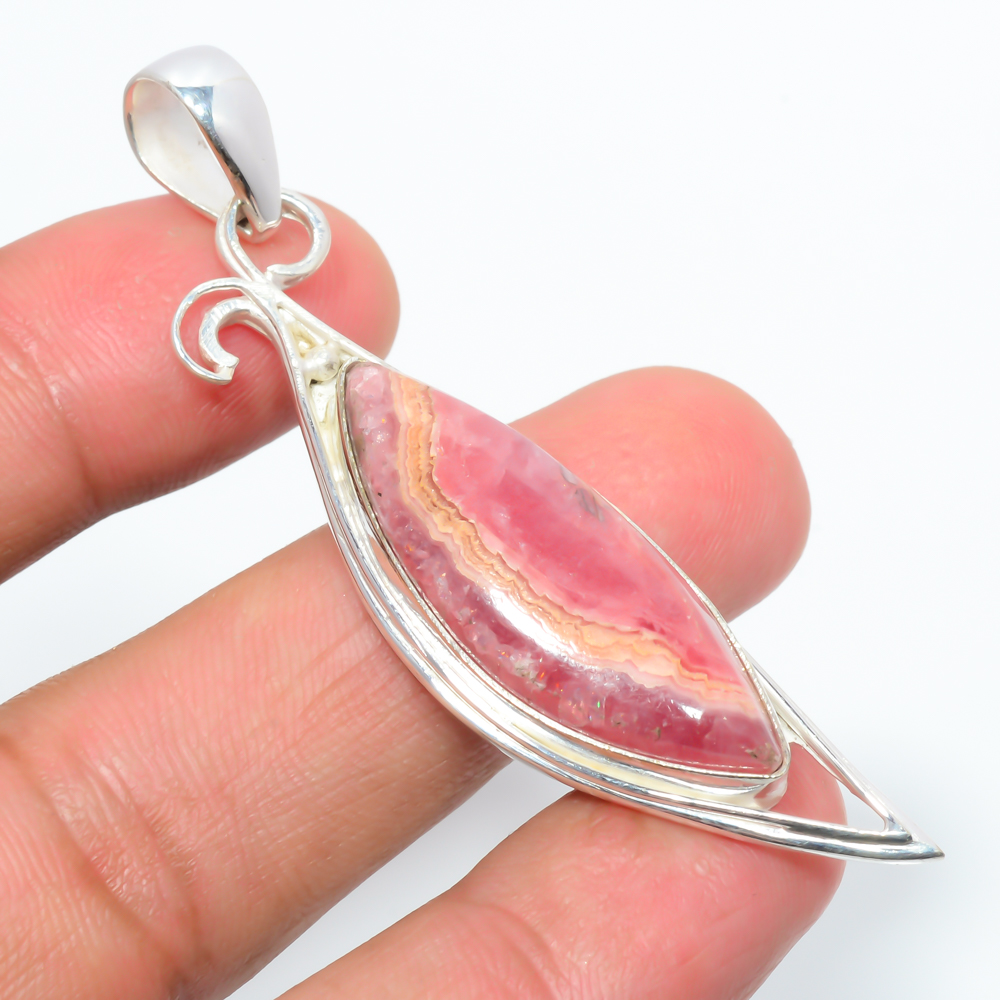 Rhodochrosite 925 Sterling Silver Pendant, Handmade Pendant, Marquise Pendant, Pink Pendant, Unique Silver Pendant, Fine Pendant, Silver Jewelry Pendant