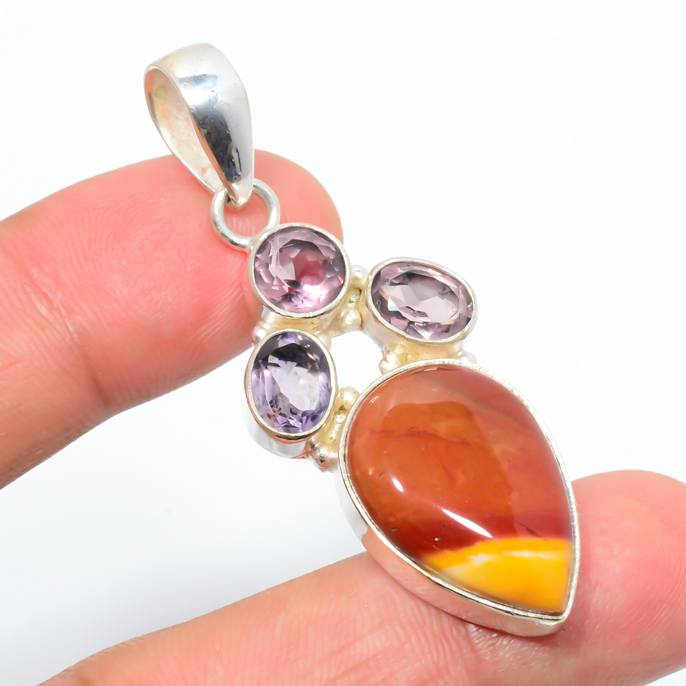 Mookaite & Amethyst 925 Sterling Silver Pendant, Handmade Pendant, Pear Pendant, Red Pendant, Unique Silver Pendant, Fine Pendant, Silver Jewelry Pendant