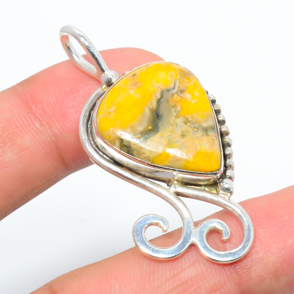 Bumble Bee Jasper 925 Sterling Silver Pendant, Handmade Pendant, Pear Pendant, Yellow Pendant, Unique Silver Pendant, Fine Pendant, Silver Jewelry Pendant