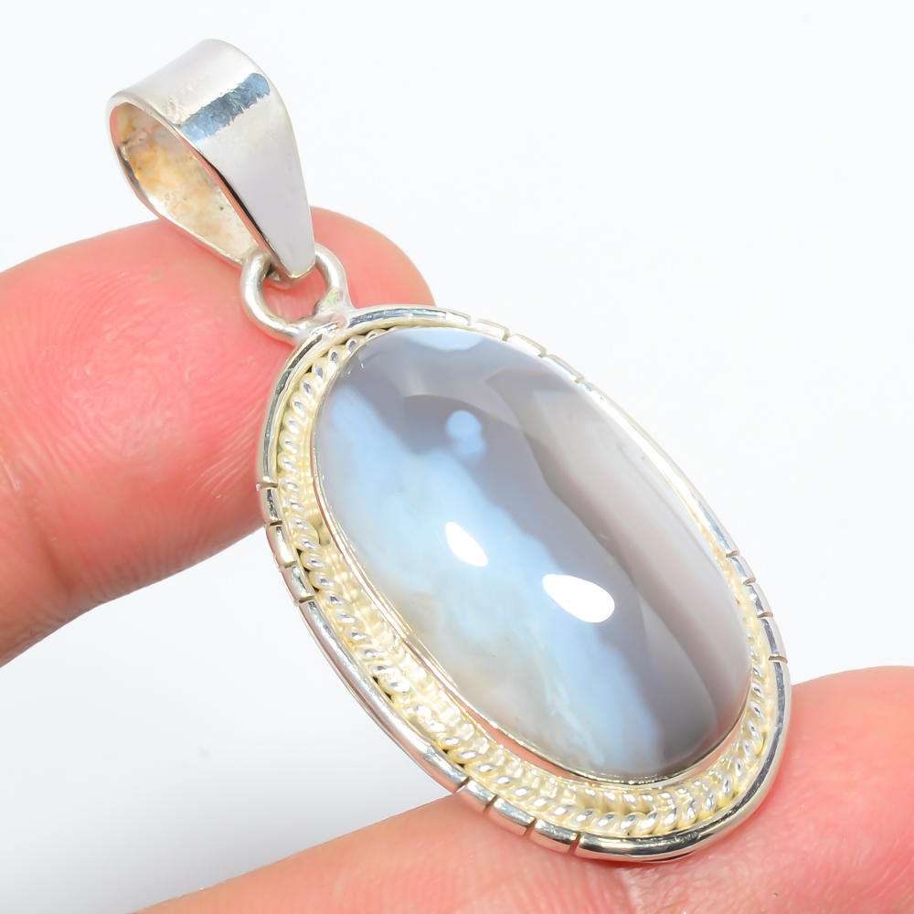 Botswana Agate 925 Sterling Silver Pendant, Handmade Pendant, Oval Pendant, Gray Pendant, Unique Silver Pendant, Fine Pendant, Silver Jewelry Pendant