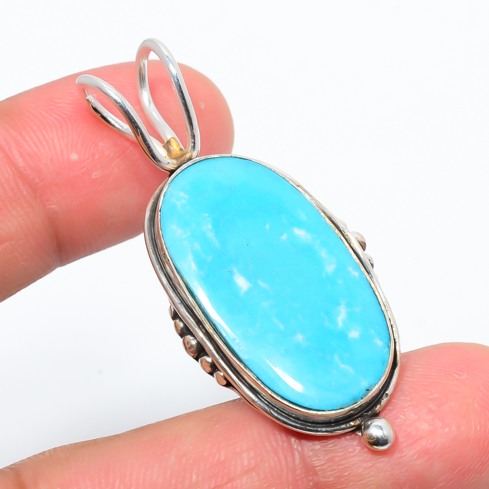 Magnesite Turquoise 925 Sterling Silver Pendant, Handmade Pendant, Oval Pendant, Blue Pendant, Unique Silver Pendant, Fine Pendant, Silver Jewelry Pendant