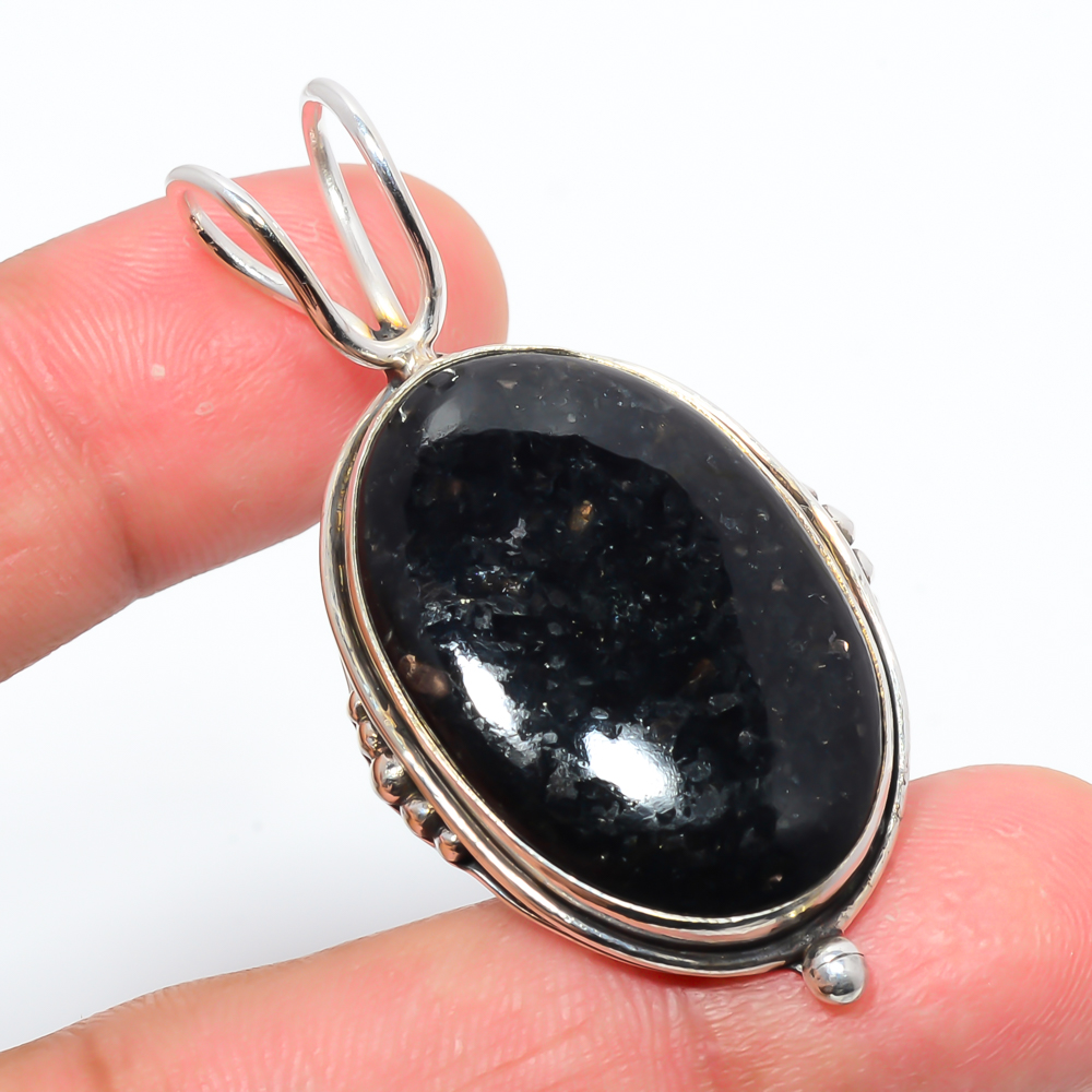 Nummite 925 Sterling Silver Pendant, Handmade Pendant, Oval Pendant, Black Pendant, Unique Silver Pendant, Fine Pendant, Silver Jewelry Pendant