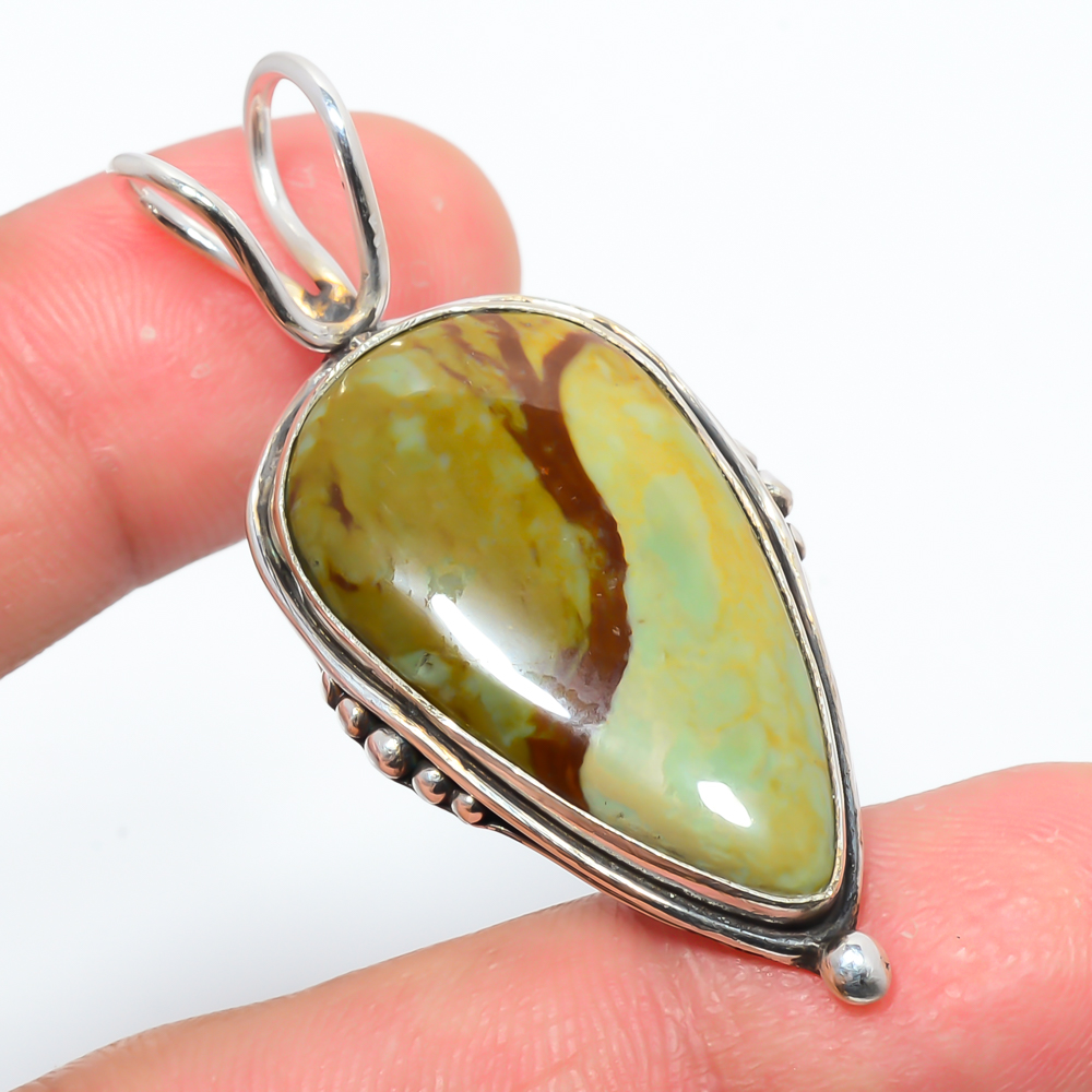 Willow Creek Jasper 925 Sterling Silver Pendant, Handmade Pendant, Pear Pendant, Green Pendant, Unique Silver Pendant, Fine Pendant, Silver Jewelry Pendant