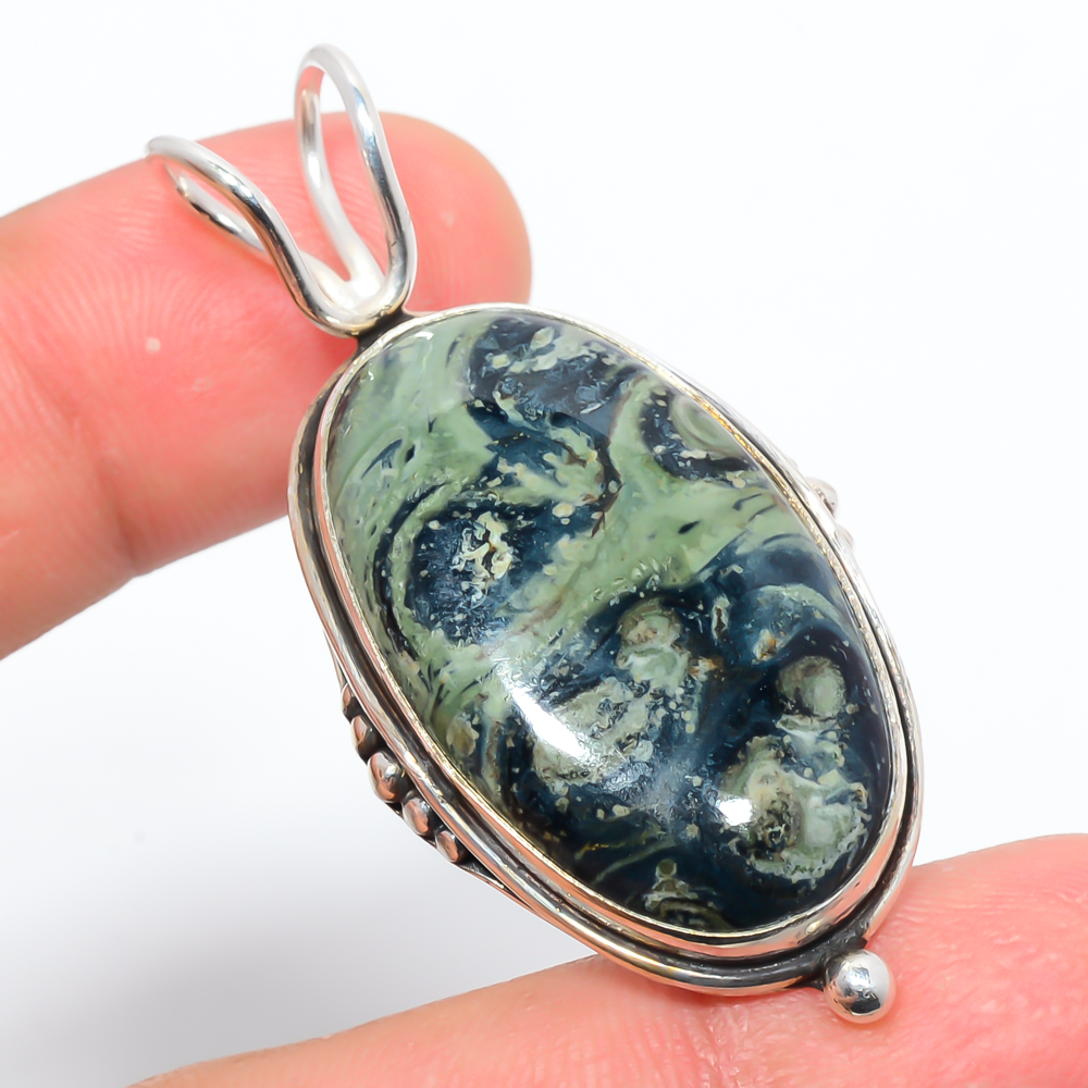 Star Galaxy Jasper 925 Sterling Silver Pendant, Handmade Pendant, Oval Pendant, Green Pendant, Unique Silver Pendant, Fine Pendant, Silver Jewelry Pendant