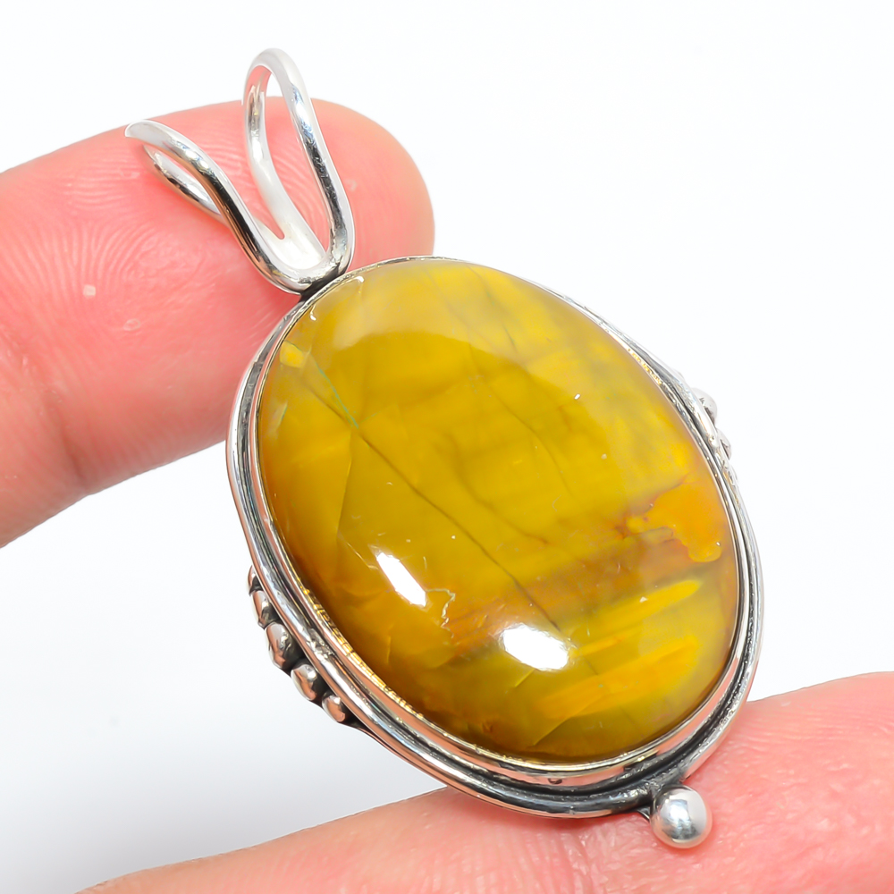 Nellite 925 Sterling Silver Pendant, Handmade Pendant, Oval Pendant, Yellow Pendant, Unique Silver Pendant, Fine Pendant, Silver Jewelry Pendant