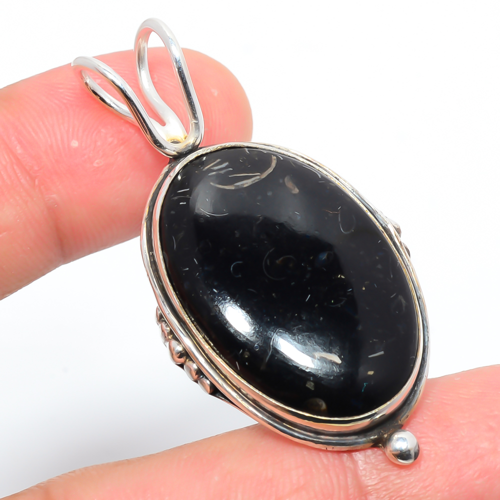 Nummite 925 Sterling Silver Pendant, Handmade Pendant, Oval Pendant, Black Pendant, Unique Silver Pendant, Fine Pendant, Silver Jewelry Pendant