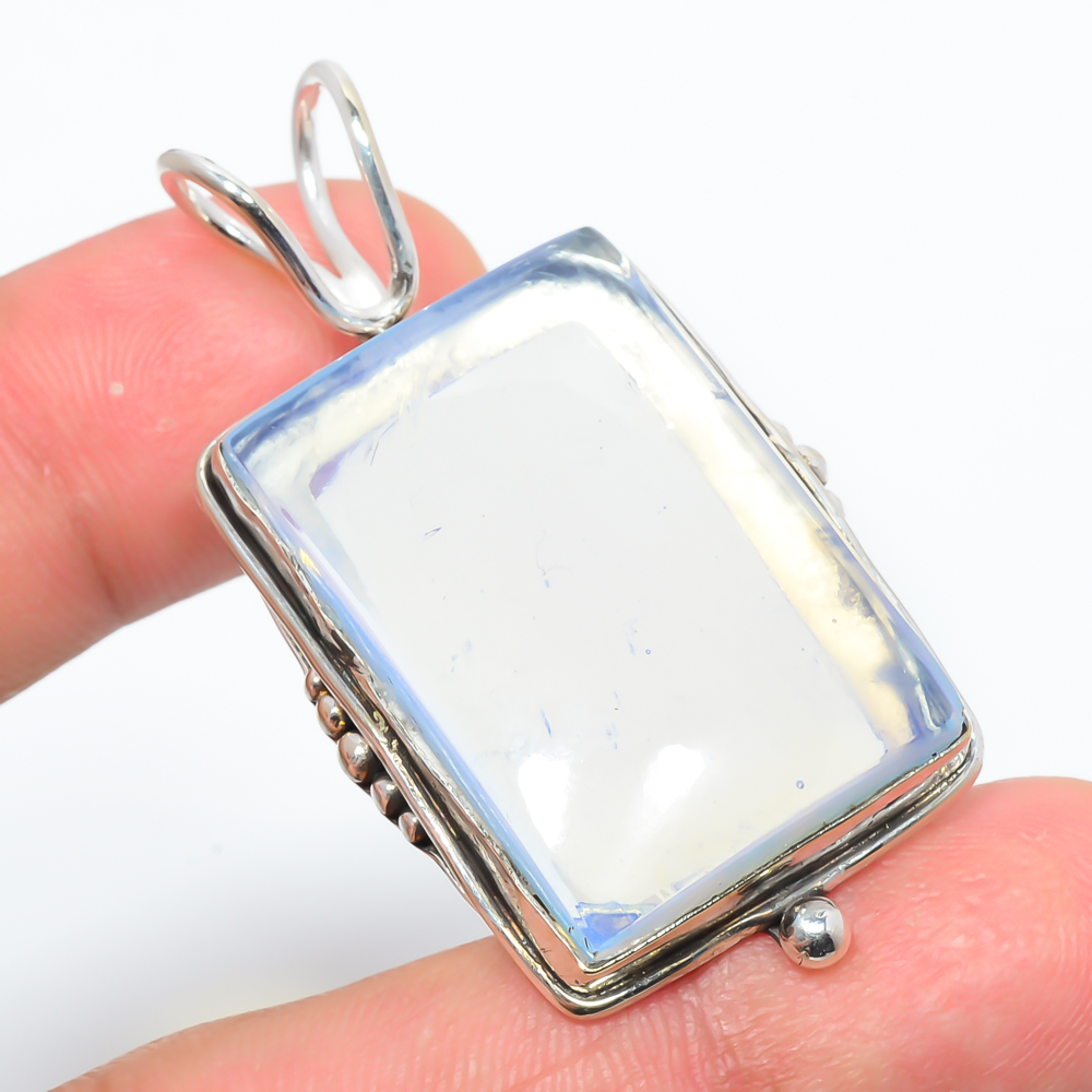 Milky Opal 925 Sterling Silver Pendant, Handmade Pendant, Baguette Pendant, White Pendant, Unique Silver Pendant, Fine Pendant, Silver Jewelry Pendant