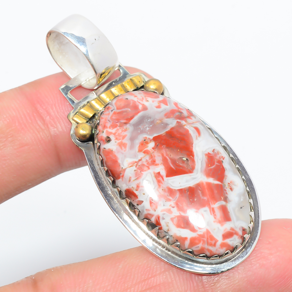 Brecciated Jasper 925 Sterling Silver Pendant, Handmade Pendant, Oval Pendant, Red Pendant, Unique Silver Pendant, Fine Pendant, Silver Jewelry Pendant