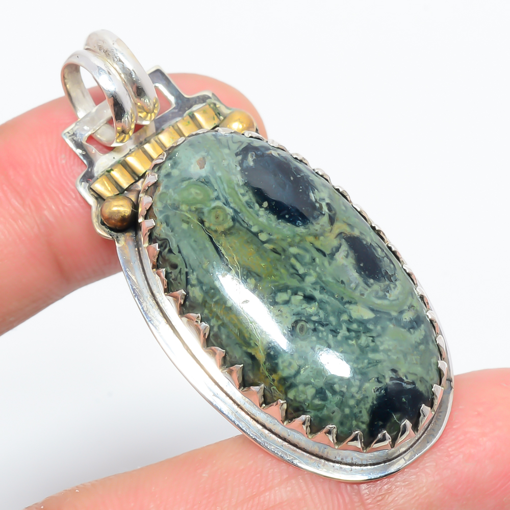 Star Galaxy Jasper 925 Sterling Silver Pendant, Handmade Pendant, Oval Pendant, Green Pendant, Unique Silver Pendant, Fine Pendant, Silver Jewelry Pendant