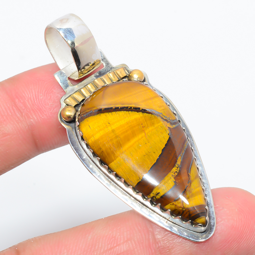 Yellow Tiger Eye 925 Sterling Silver Pendant, Handmade Pendant, Pear Pendant, Yellow Pendant, Unique Silver Pendant, Fine Pendant, Silver Jewelry Pendant