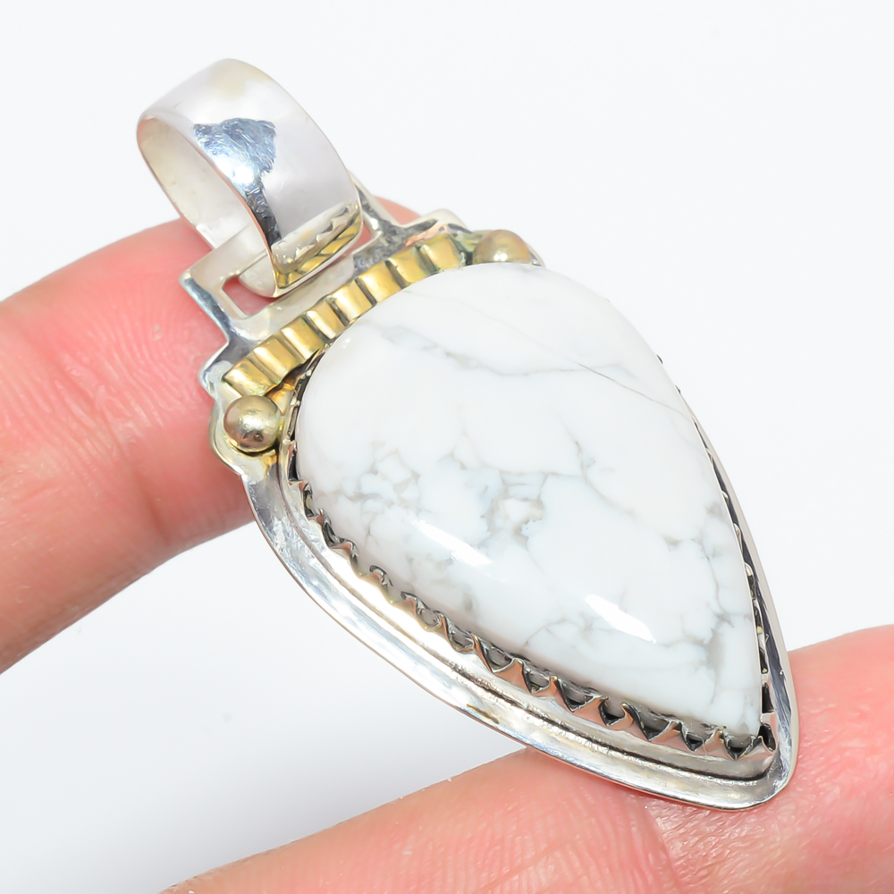 Howlite 925 Sterling Silver Pendant, Handmade Pendant, Pear Pendant, White Pendant, Unique Silver Pendant, Fine Pendant, Silver Jewelry Pendant