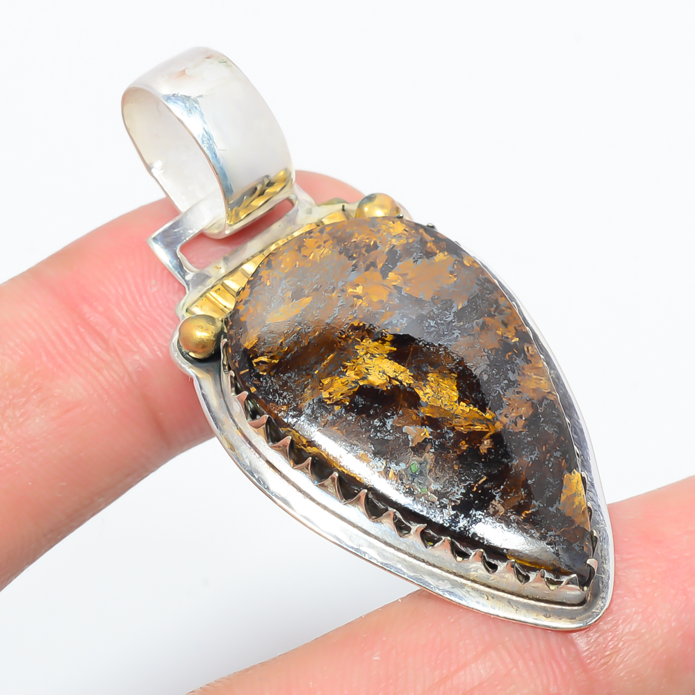 Bronzite Jasper 925 Sterling Silver Pendant, Handmade Pendant, Pear Pendant, Brown Pendant, Unique Silver Pendant, Fine Pendant, Silver Jewelry Pendant