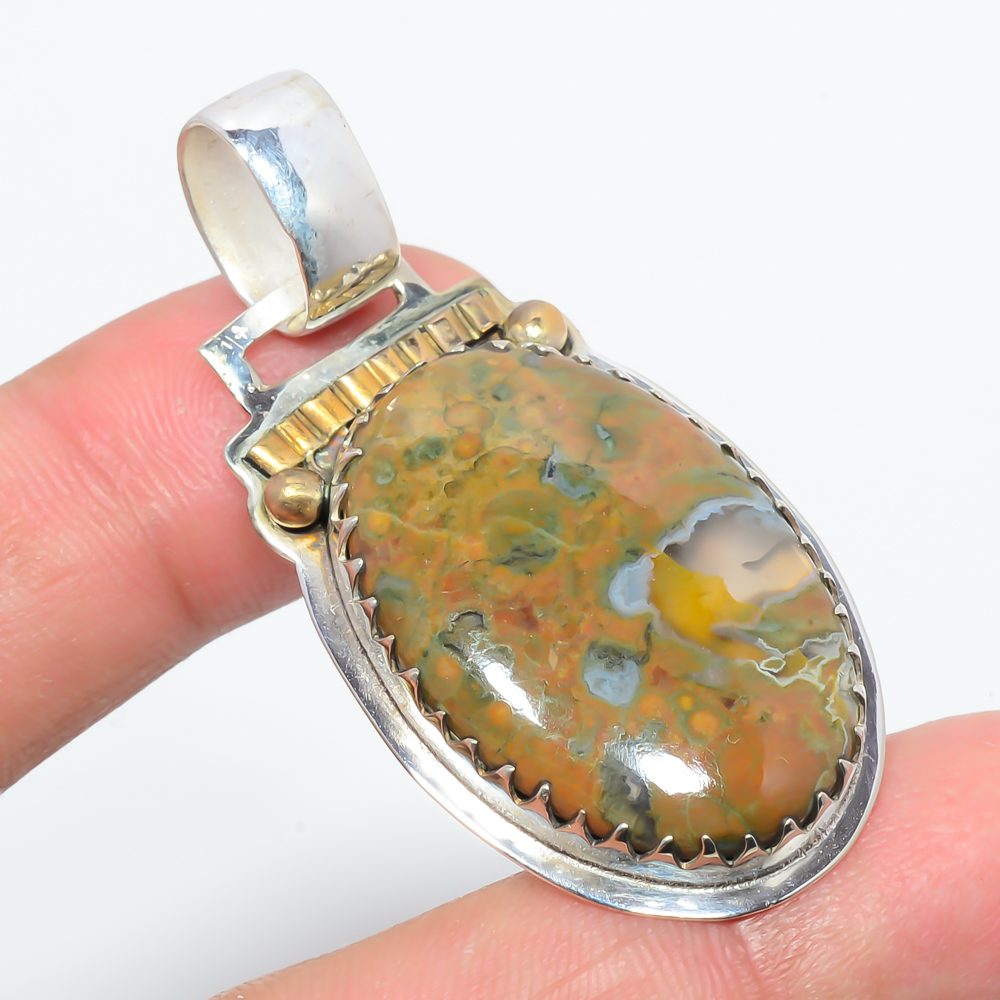 Rainforest Jasper 925 Sterling Silver Pendant, Handmade Pendant, Oval Pendant, Green Pendant, Unique Silver Pendant, Fine Pendant, Silver Jewelry Pendant