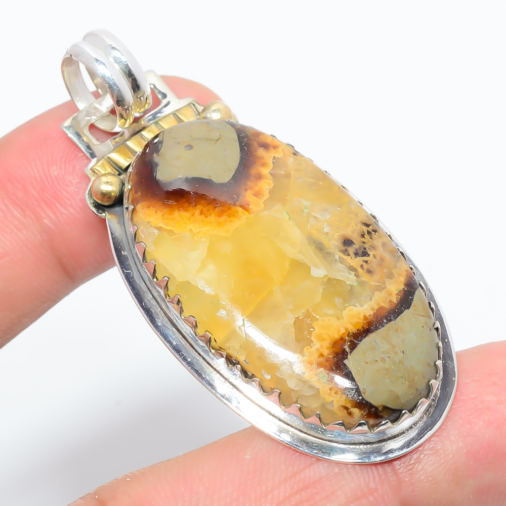 Septerian Stone 925 Sterling Silver Pendant, Handmade Pendant, Oval Pendant, Brown Pendant, Unique Silver Pendant, Fine Pendant, Silver Jewelry Pendant