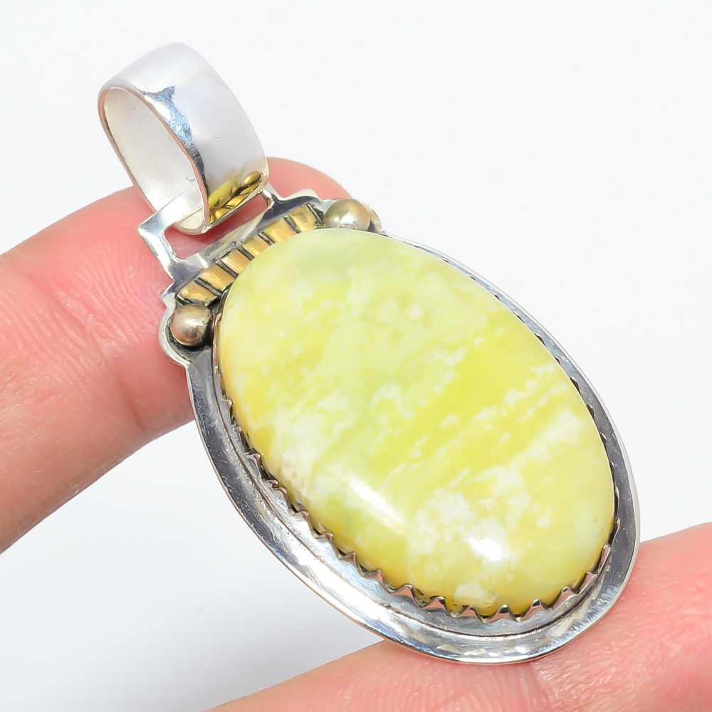 Serpentine 925 Sterling Silver Pendant, Handmade Pendant, Oval Pendant, Green Pendant, Unique Silver Pendant, Fine Pendant, Silver Jewelry Pendant