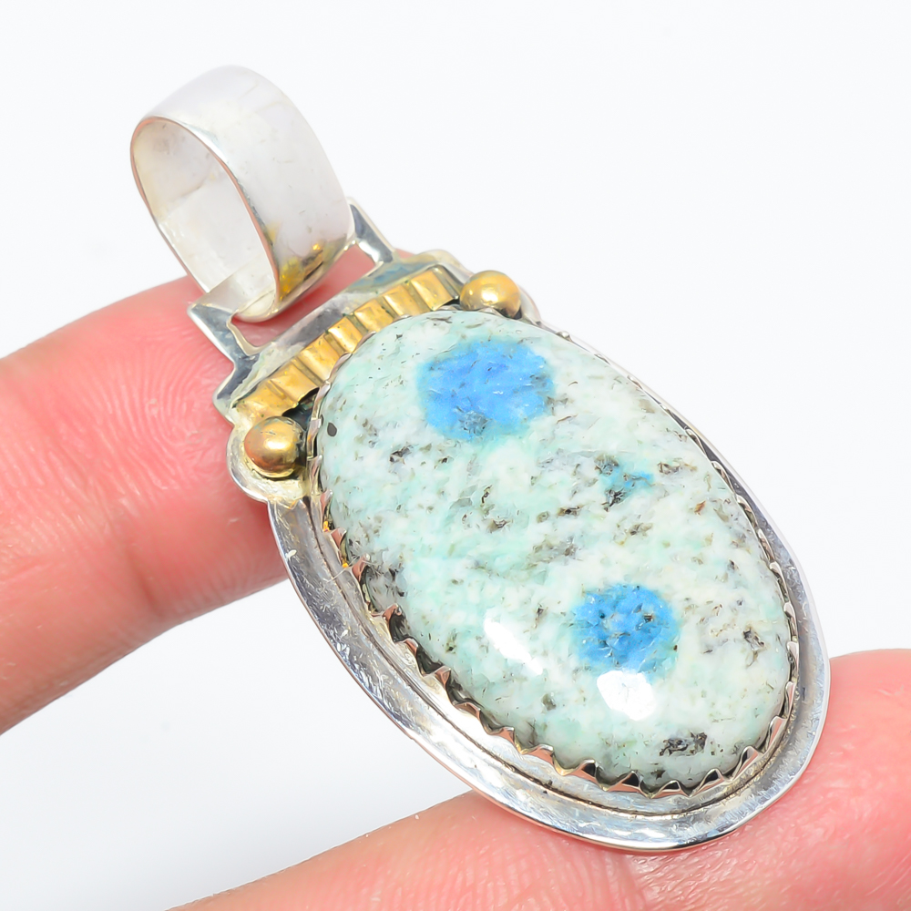 K2 Blue Azurite 925 Sterling Silver Pendant, Handmade Pendant, Oval Pendant, Blue Pendant, Unique Silver Pendant, Fine Pendant, Silver Jewelry Pendant