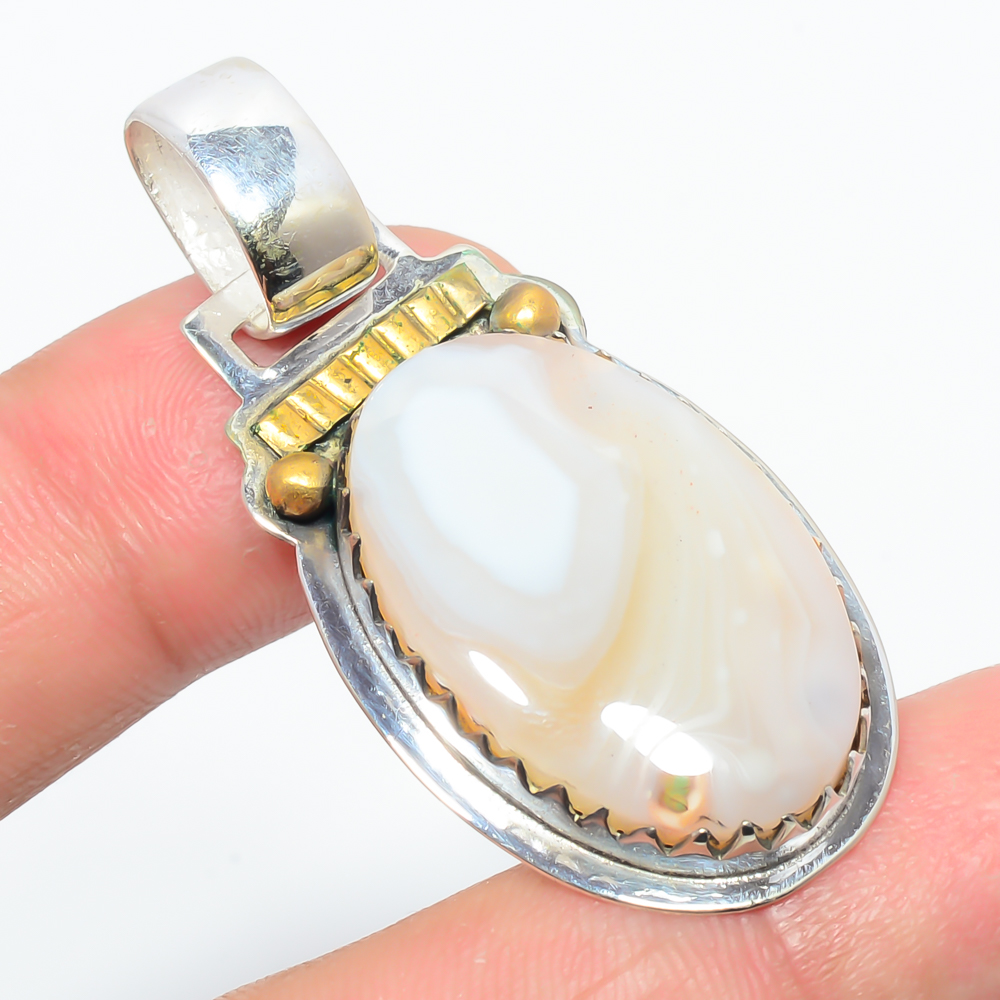 Botswana Agate 925 Sterling Silver Pendant, Handmade Pendant, Oval Pendant, Yellow Pendant, Unique Silver Pendant, Fine Pendant, Silver Jewelry Pendant