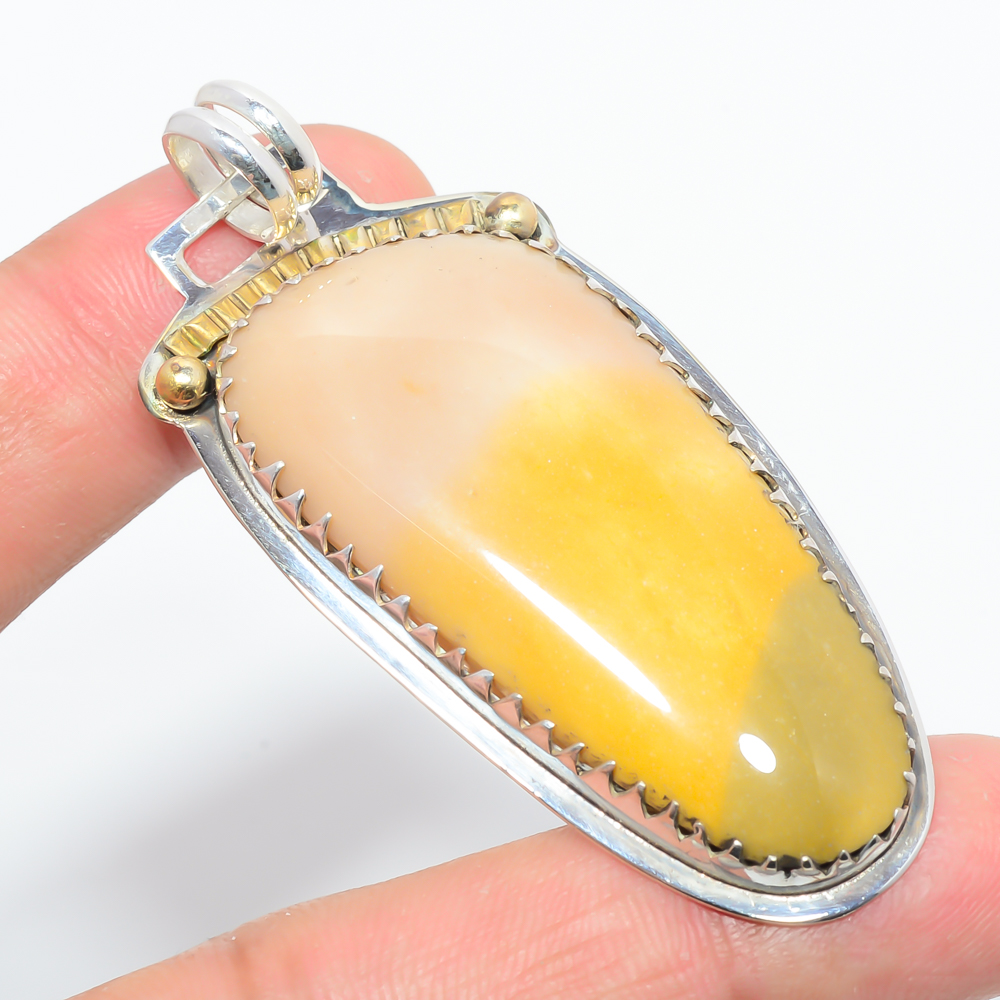 Mookaite 925 Sterling Silver Pendant, Handmade Pendant, Oval Pendant, Yellow Pendant, Unique Silver Pendant, Fine Pendant, Silver Jewelry Pendant