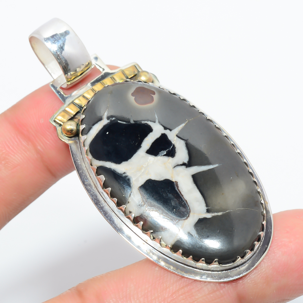 Septarian Stone 925 Sterling Silver Pendant, Handmade Pendant, Oval Pendant, Brown Pendant, Unique Silver Pendant, Fine Pendant, Silver Jewelry Pendant