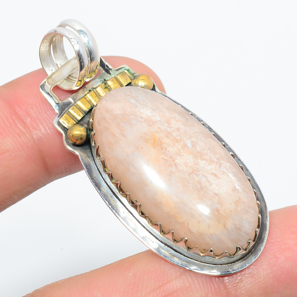 Amazonite - Beige 925 Sterling Silver Pendant, Handmade Pendant, Oval Pendant, Beige Pendant, Unique Silver Pendant, Fine Pendant, Silver Jewelry Pendant
