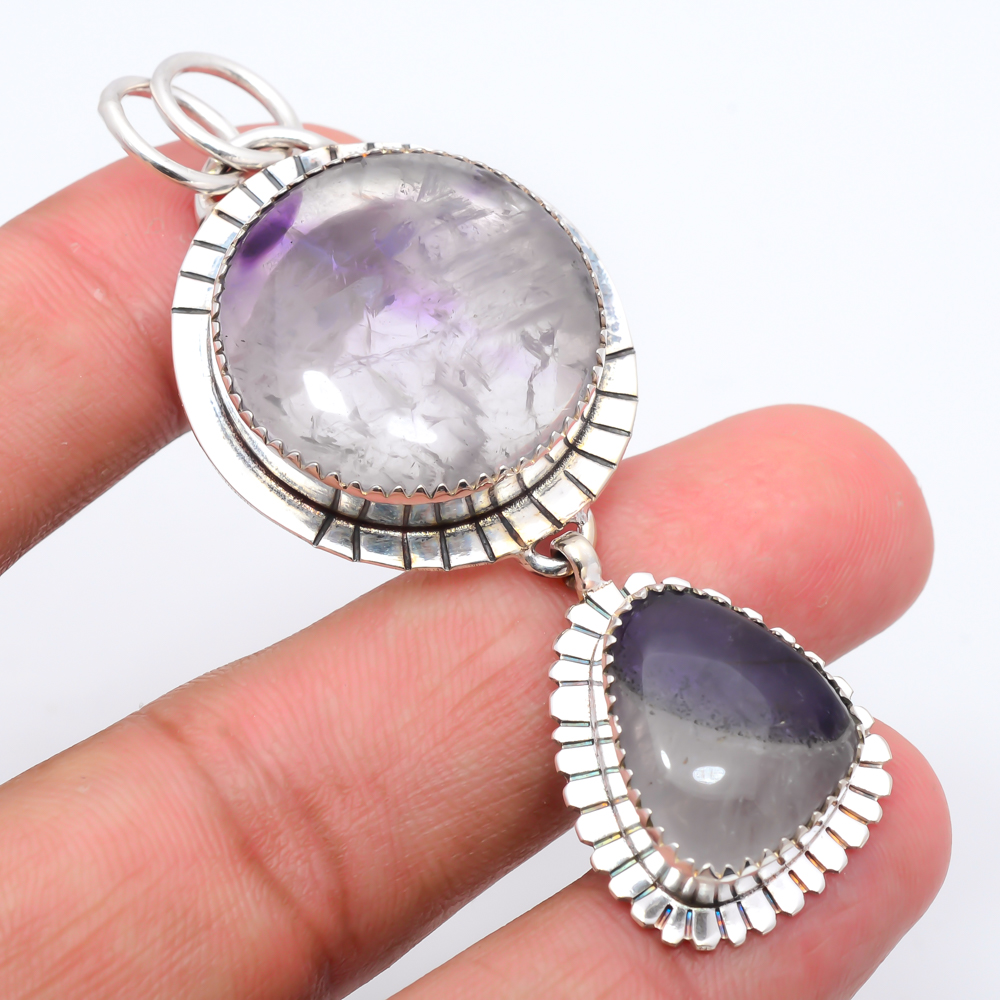 Chevron Amethyst 925 Sterling Silver Pendant, Handmade Pendant, Round Pendant, Purple Pendant, Unique Silver Pendant, Fine Pendant, Silver Jewelry Pendant