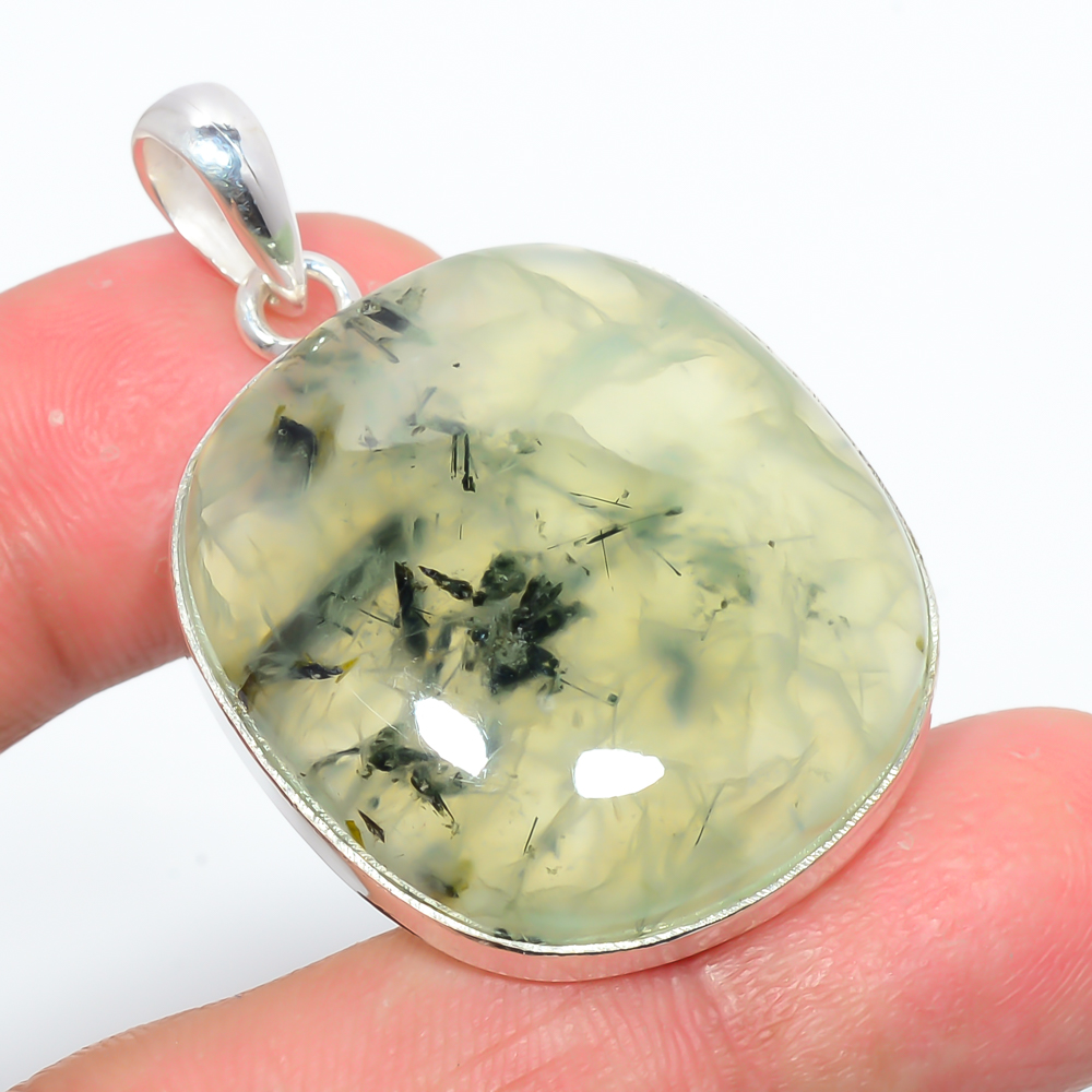 Moss Prehnite 925 Sterling Silver Pendant, Handmade Pendant, Oval Pendant, Green Pendant, Unique Silver Pendant, Fine Pendant, Silver Jewelry Pendant