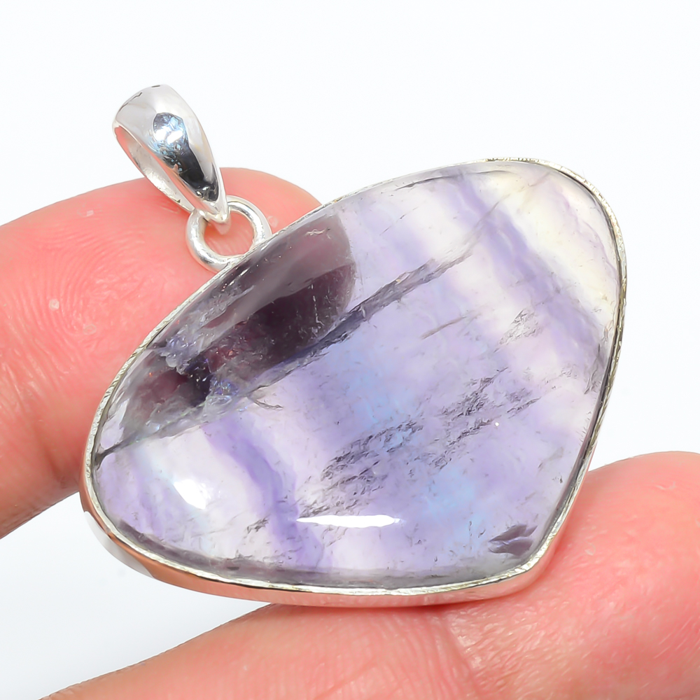 Fluorite 925 Sterling Silver Pendant, Handmade Pendant, Trillion Pendant, Purple Pendant, Unique Silver Pendant, Fine Pendant, Silver Jewelry Pendant
