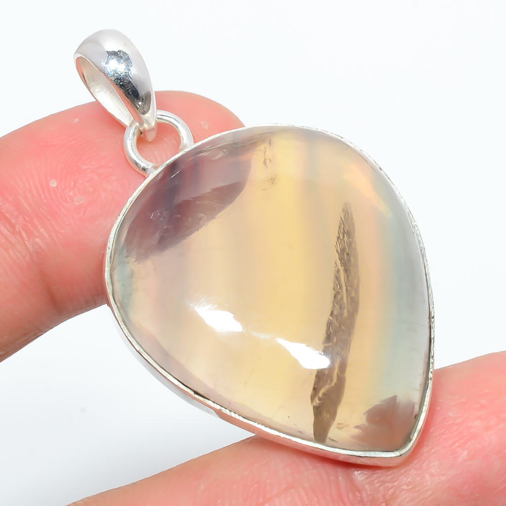 Fluorite 925 Sterling Silver Pendant, Handmade Pendant, Pear Pendant, Yellow Pendant, Unique Silver Pendant, Fine Pendant, Silver Jewelry Pendant