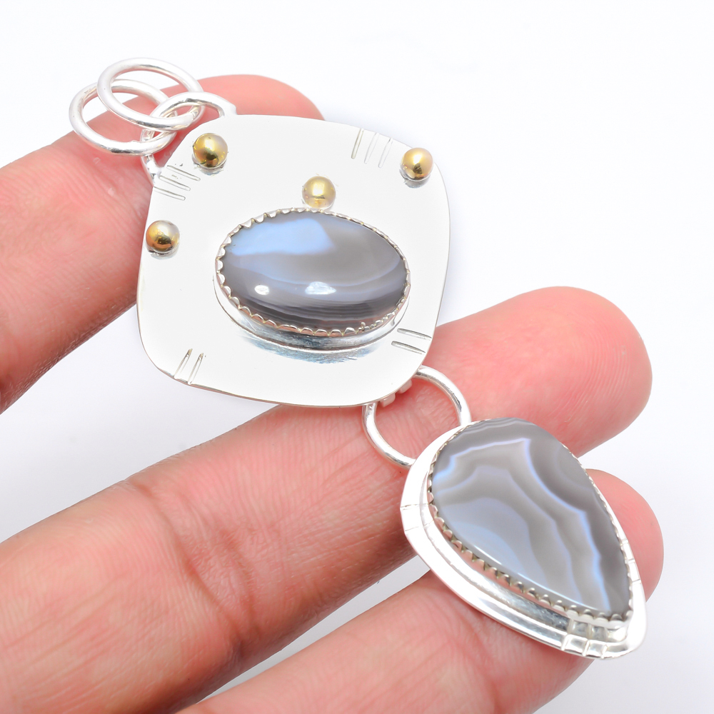 Botswana Agate 925 Sterling Silver Pendant, Handmade Pendant, Pear Pendant, Gray Pendant, Unique Silver Pendant, Fine Pendant, Silver Jewelry Pendant