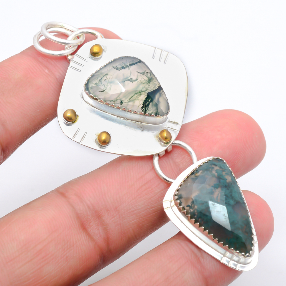 Moss Agate 925 Sterling Silver Pendant, Handmade Pendant, Oval Pendant, Green Pendant, Unique Silver Pendant, Fine Pendant, Silver Jewelry Pendant