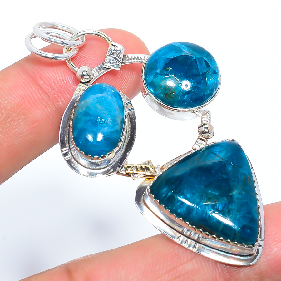 Blue Apatite 925 Sterling Silver Pendant, Handmade Pendant, Trillion Pendant, Blue Pendant, Unique Silver Pendant, Fine Pendant, Silver Jewelry Pendant