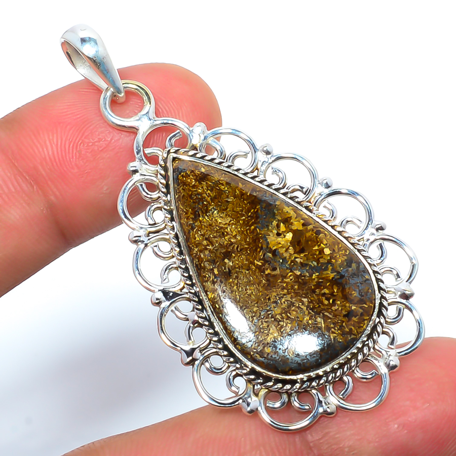 Bronzite Jasper 925 Sterling Silver Pendant, Handmade Pendant, Pear Pendant, Brown Pendant, Unique Silver Pendant, Fine Pendant, Silver Jewelry Pendant