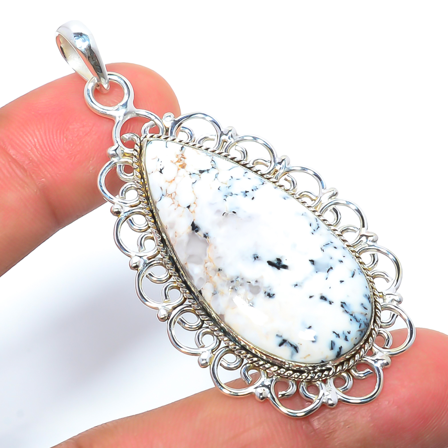 Dendritic Opal 925 Sterling Silver Pendant, Handmade Pendant, Pear Pendant, White Pendant, Unique Silver Pendant, Fine Pendant, Silver Jewelry Pendant