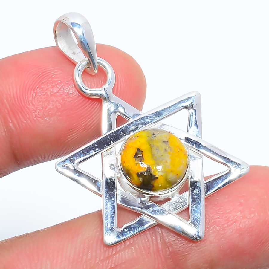 Bumble Bee Jasper 925 Sterling Silver Pendant, Handmade Pendant, Round Pendant, Yellow Pendant, Unique Silver Pendant, Fine Pendant, Silver Jewelry Pendant