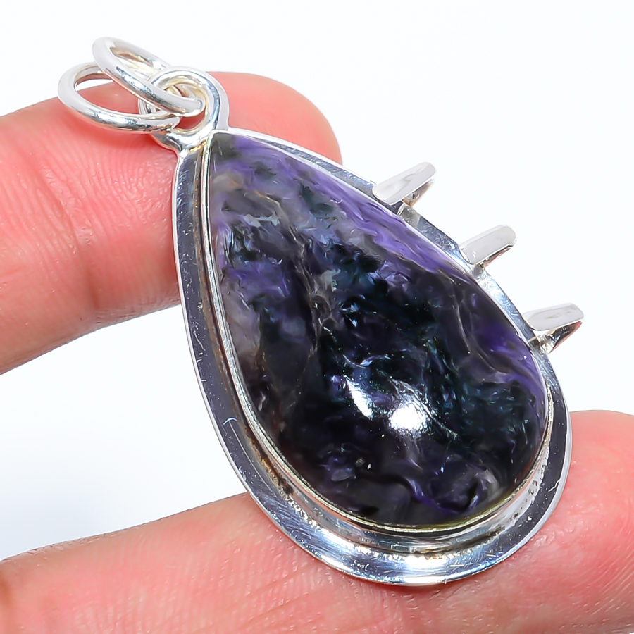 Charoite 925 Sterling Silver Pendant, Handmade Pendant, Pear Pendant, Purple Pendant, Unique Silver Pendant, Fine Pendant, Silver Jewelry Pendant