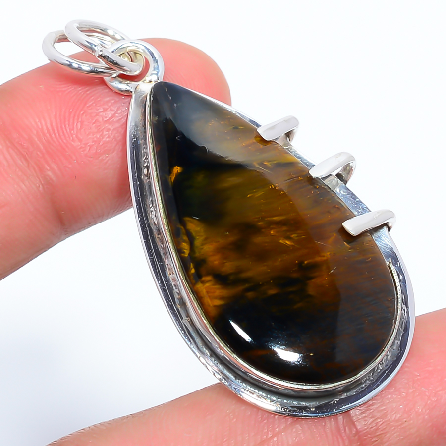 Marra Mamba Jasper 925 Sterling Silver Pendant, Handmade Pendant, Pear Pendant, Blue Pendant, Unique Silver Pendant, Fine Pendant, Silver Jewelry Pendant