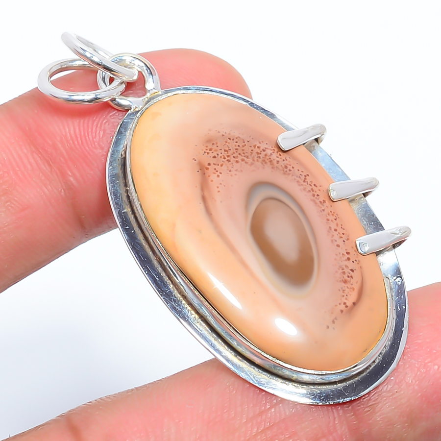 Imperial Jasper 925 Sterling Silver Pendant, Handmade Pendant, Oval Pendant, Orange Pendant, Unique Silver Pendant, Fine Pendant, Silver Jewelry Pendant