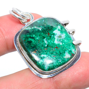 Cuprite Chrysocolla 925 Sterling Silver Pendant, Handmade Pendant, Cushion Pendant, Green Pendant, Unique Silver Pendant, Fine Pendant, Silver Jewelry Pendant