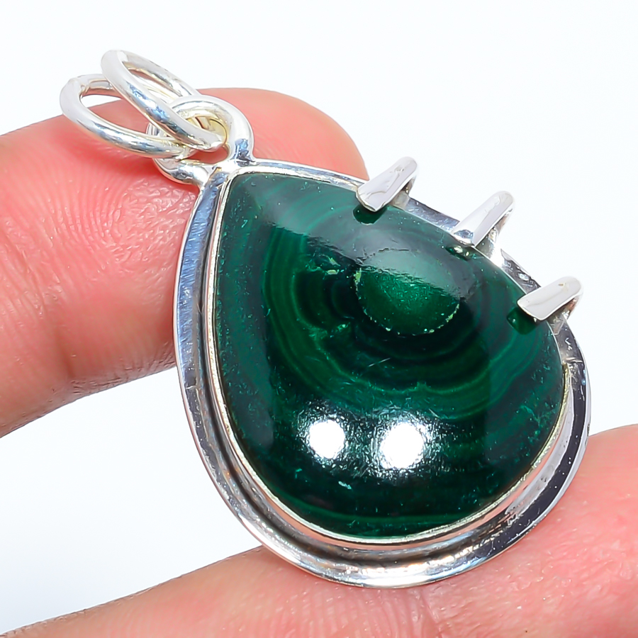 Malachite 925 Sterling Silver Pendant, Handmade Pendant, Pear Pendant, Green Pendant, Unique Silver Pendant, Fine Pendant, Silver Jewelry Pendant
