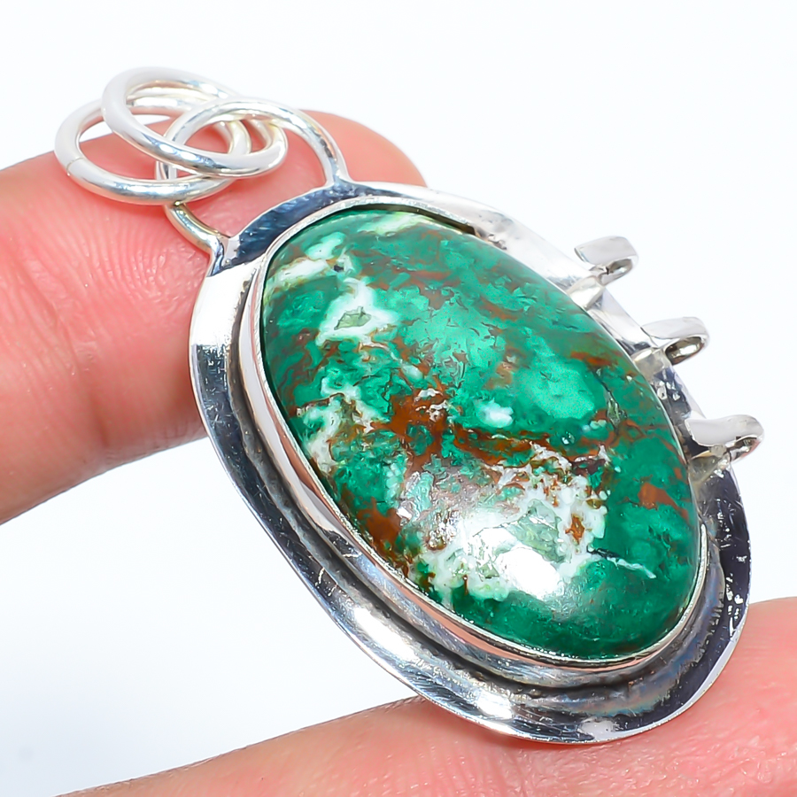 Cuprite Chrysocolla 925 Sterling Silver Pendant, Handmade Pendant, Oval Pendant, Green Pendant, Unique Silver Pendant, Fine Pendant, Silver Jewelry Pendant