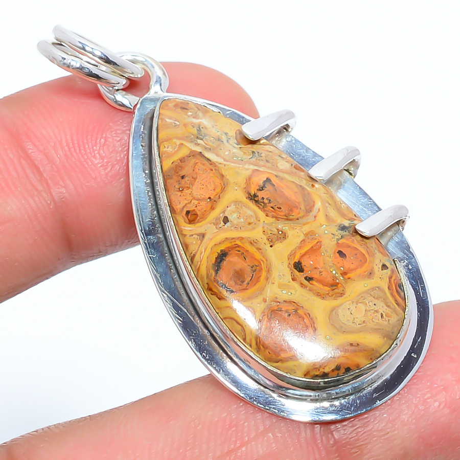 Bird Eye Jasper 925 Sterling Silver Pendant, Handmade Pendant, Pear Pendant, Yellow Pendant, Unique Silver Pendant, Fine Pendant, Silver Jewelry Pendant