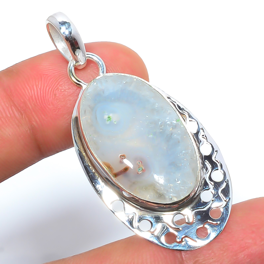 Solar Quartz Eye 925 Sterling Silver Pendant, Handmade Pendant, Oval Pendant, White Pendant, Unique Silver Pendant, Fine Pendant, Silver Jewelry Pendant