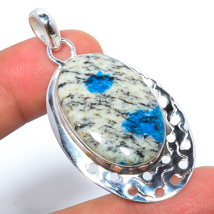 K2 Blue Azurite 925 Sterling Silver Pendant, Handmade Pendant, Oval Pendant, Blue Pendant, Unique Silver Pendant, Fine Pendant, Silver Jewelry Pendant