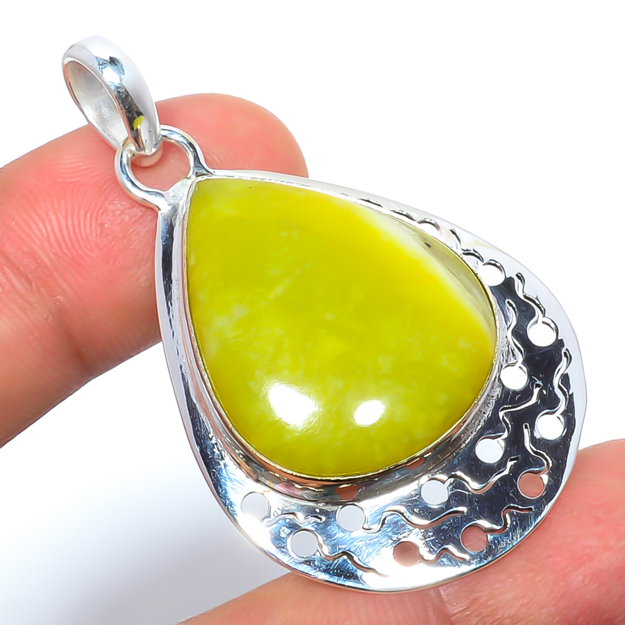 Vasonite 925 Sterling Silver Pendant, Handmade Pendant, Pear Pendant, Green Pendant, Unique Silver Pendant, Fine Pendant, Silver Jewelry Pendant